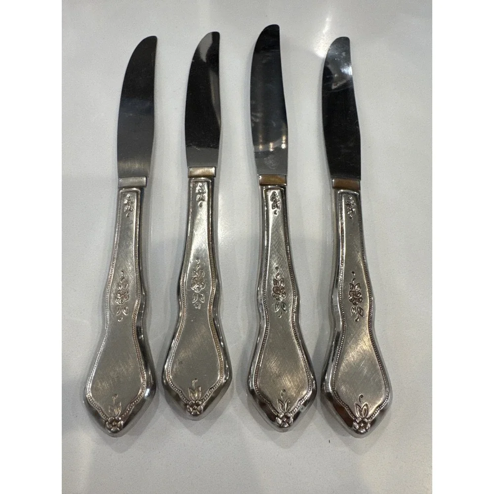 Oneida morning Blossom Vintage stainless Butter Knives 4 Ornate Floral Handle‎